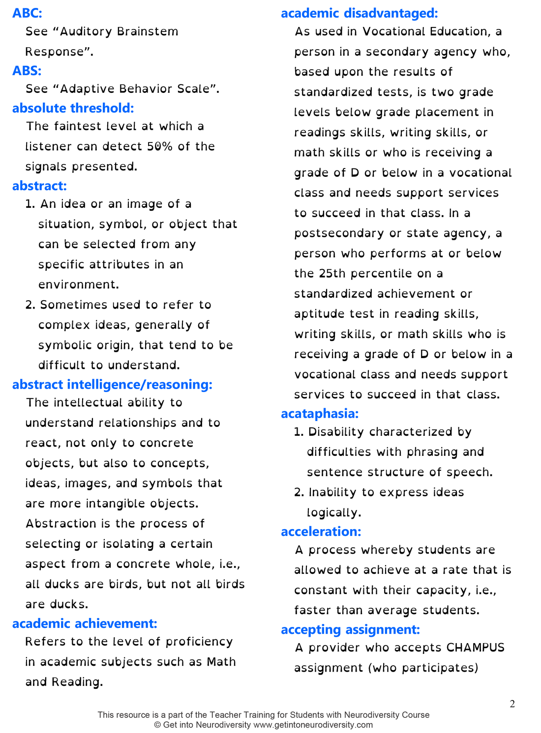 Dictionary for Learning Difficulties and Disabilities