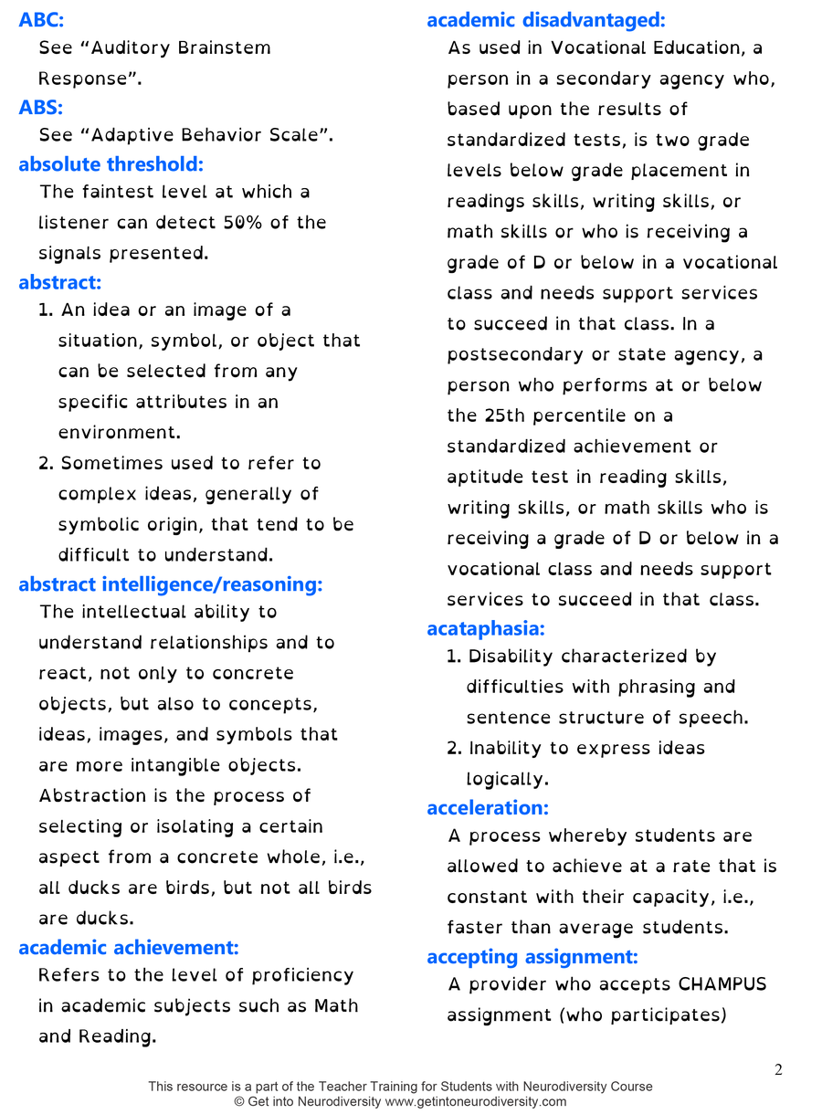 Dictionary for Learning Difficulties and Disabilities